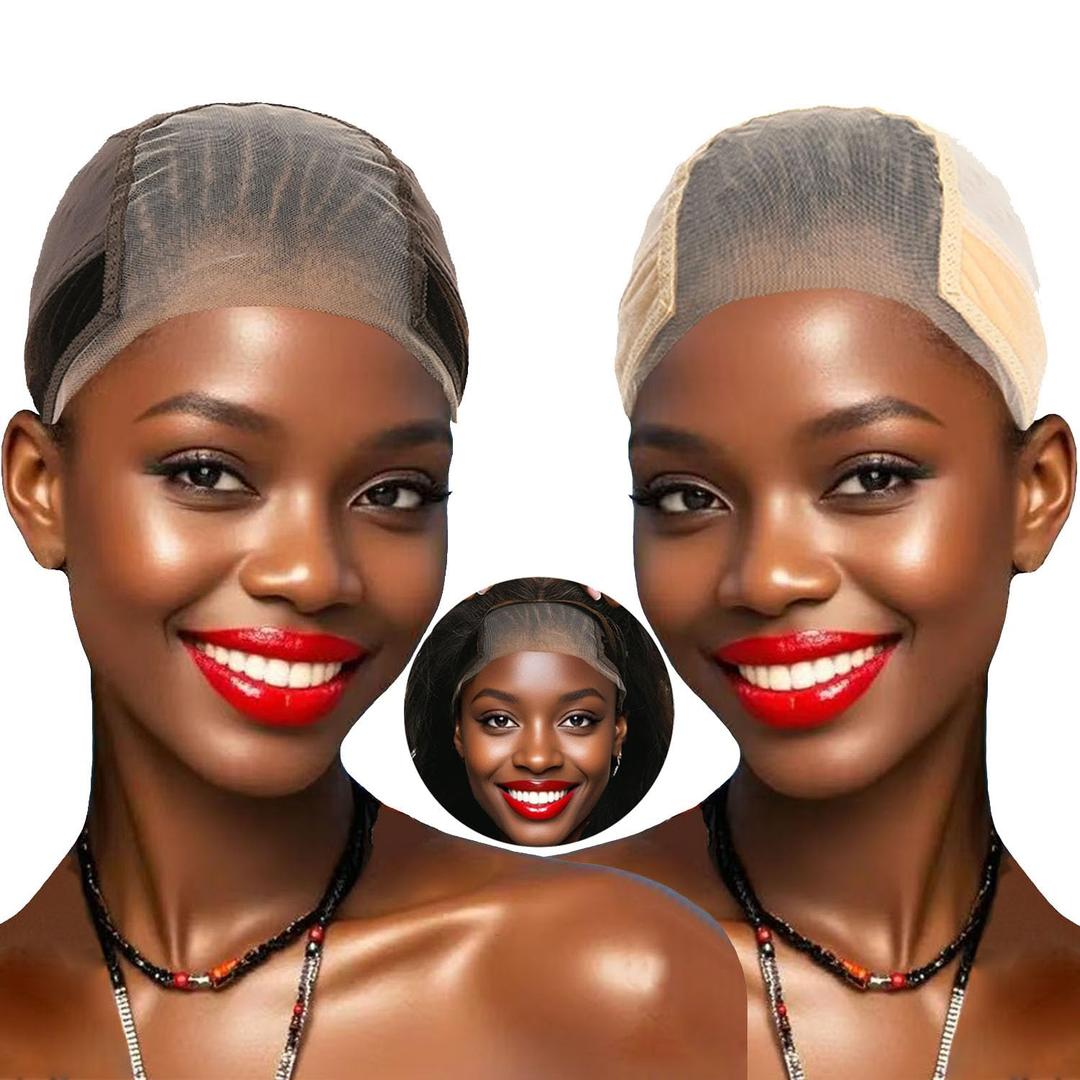 Lace Wig Grip Cap for Women 4x5 Transparent Lace Front Wig Cap with Gripper Headband to Keep Wig In Place Adjustable Lace Wig Gripper Make Your Wigs Gluless (Brown and Nude, Small)
