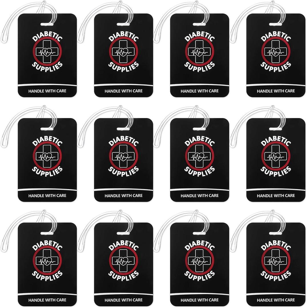 2 x 12 Pcs Diabetic Supplies Luggage Tag Medical Alert Equipment Zipper Pull Bag Tag, 2.75 x 4 Inch
