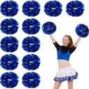 WILLBOND 12pcs Cheerleading Pom Poms Bulk Metallic Foil Cheerleader Pompoms with Baton Handle for 2026 Soccerball Basketball Cheering Squad Team Game Sports Dance Party Spirit (Blue)
