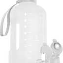 AQUAFIT 64 oz Water Bottle with Time Marker - Straw & Chug Lid - BPA Free Half Gallon Gym Water Bottle with Handle - Big Gallon Jug (White, 64 Ounces)