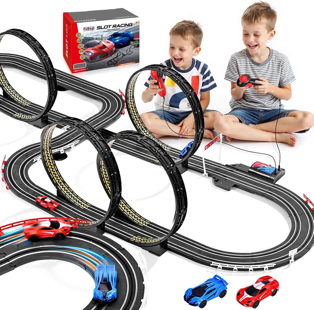 Slot Car Race Track Set for Kids Ages 612 Boys & Girls, Dual Racing Game 2 HighSpeed Cars 1:64 Scale, Battery or Electric Powered Plugin Track, Gift Toy Stocking Stuffers for Children