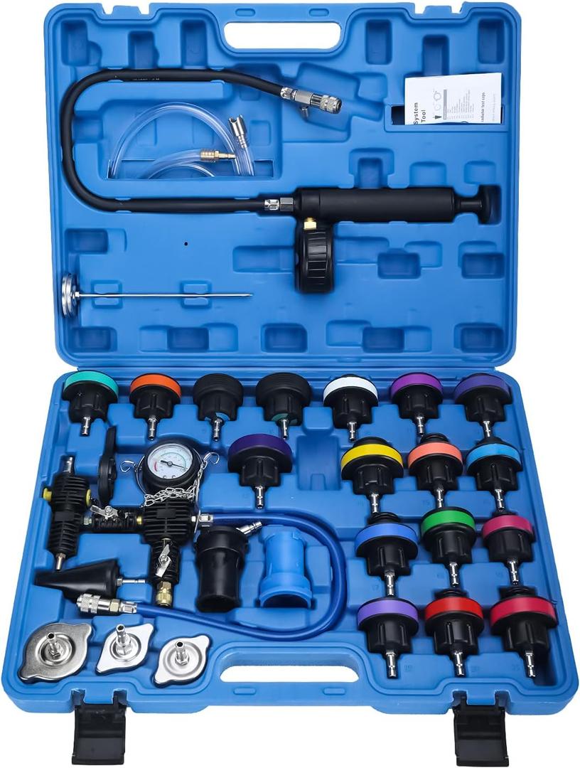 KUNTEC 28PCS Coolant Pressure Tester Vacuum Refill Tool Kit Universal Radiator Pressure Tester Cooling System Leak Test