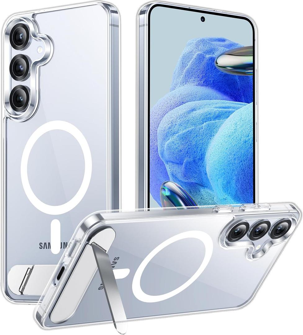 Temdan Magnetic for Samsung Galaxy S25 Plus Case, [Innovate Stand][Military Grade Drop Protection][Non Slip][Non-Yellowing] Shockproof Phone Case for Galaxy S25 Plus 6.7" 2025 -Clear