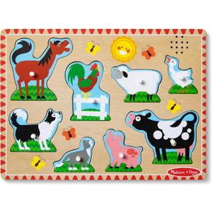 Melissa & Doug Farm Animals Sound Puzzle 8-Piece Wooden Peg Puzzle with Light-Activated Sounds, Music Learning Toy for Toddlers and Preschoolers Ages 2+