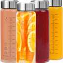 Glass Juice Bottles 4 Pack 20 oz - Wide Mouth Glass Water Bottles with Lids - for Juicing, Smoothies, Milk, Protein, BPA Free, Reusable, Stainless Steel Lids, Leak Proof, Shaker bottle (20oz/600ml)