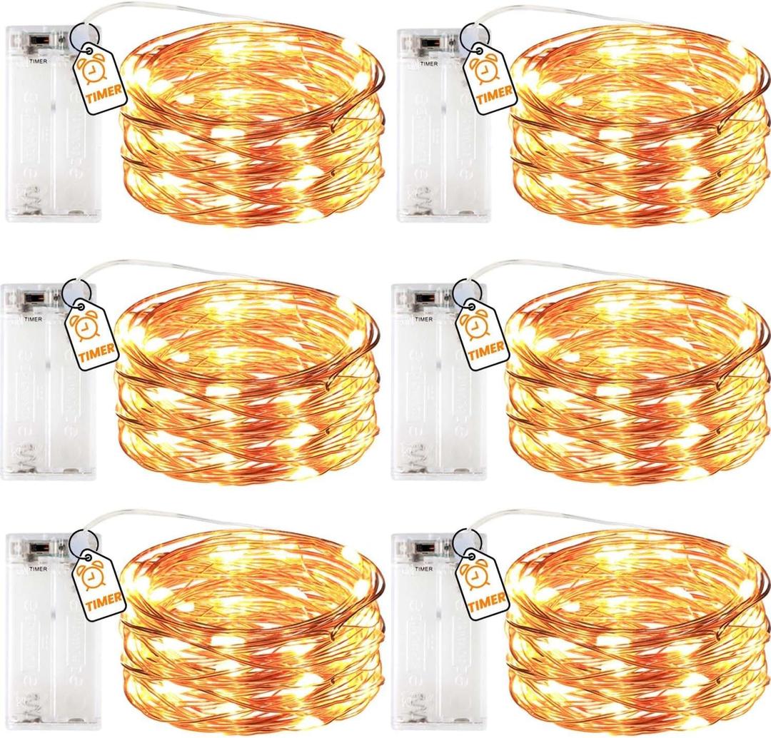 innotree 6 Pack LED Fairy String Lights Battery Operated with Timer, 10Ft 30LEDs Battery Powered Copper Wire Mini Firefly Twinkle Lights for Bedroom, Christmas, Wedding, Party Decoration, Warm White