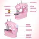 Sewing Machine for Beginners with Expansion Table and Foot Pedal and 42Pcs Sewing kit Finger Guard & Light Mini Small Portable Sewing Machines 2-Thread 2-Speed 2-Switches for Kids Ages 8-12 Peach Pink