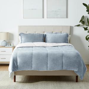 Amazon Basics 3-Piece Ultra-Soft Micromink Sherpa Bedding Set, Warm All Season Comforter, Full/Queen, Tide Pool Blue