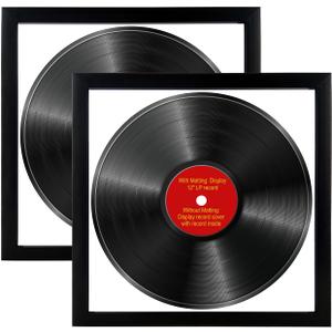 MKF, 2 Pack,12.5x12.5 Inch,LP Vinyl Record Album Frame Display 12" LP Vinyl Record Itself With Mat, Or Display Vinyl LP Album Covers Without Mat, Spring Clips (Black Frame White Mat, 2)