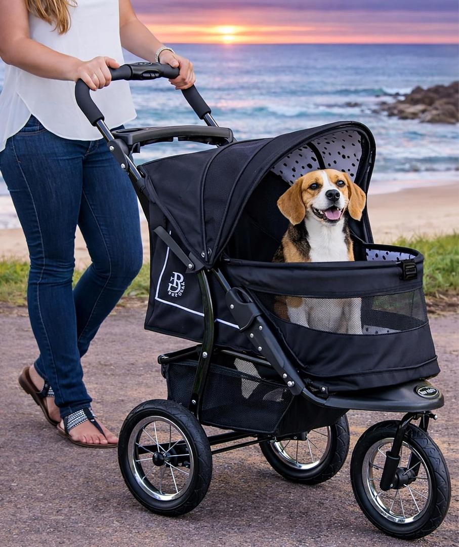 Pet Gear No-Zip NV Pet Stroller for Cats/Dogs, Zipperless Entry, Easy One-Hand Fold, Gel-Filled Tires, Plush Pad + Weather Cover Included, Spotted Design