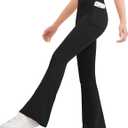 JOCMIC Girls Flare Leggings Kids Bell Bottom High Waisted Dance Yoga Flared Pants (11-12 Years, Black)