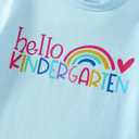 Toddler Girl Back to School Outfit Hello Kindergarten Short Sleeve T-Shirt First Day of School Tops (Blue)