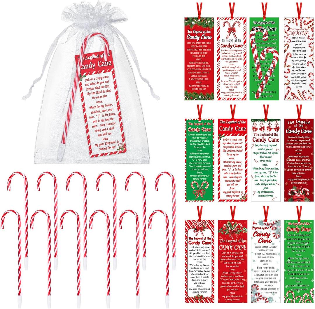 Supervitae 24 Set/48 Pcs Christmas Jesus Candy Cane with The Legend of The Candy Cane Meaning Bookmark Christian Gift Christmas Bookmarks Bulk Party Religious for Holy Nativity Festival Sunday Church