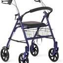 Medline Steel Rollator Walker with Seat, Blue, 300 lb. Weight Capacity, 8” Wheels, Foldable, Adjustable Handles, For Seniors, For Mobility Impairment