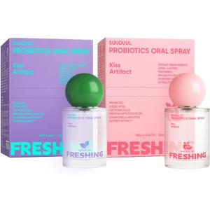 Probiotic Oral Spray, Mint & Peach Flavor Combo, Breath Spray with Prebiotics and Probiotics, Long-Lasting Freshness, Alcohol-Free, Convenient Travel-Sized, 25ml/0.85oz