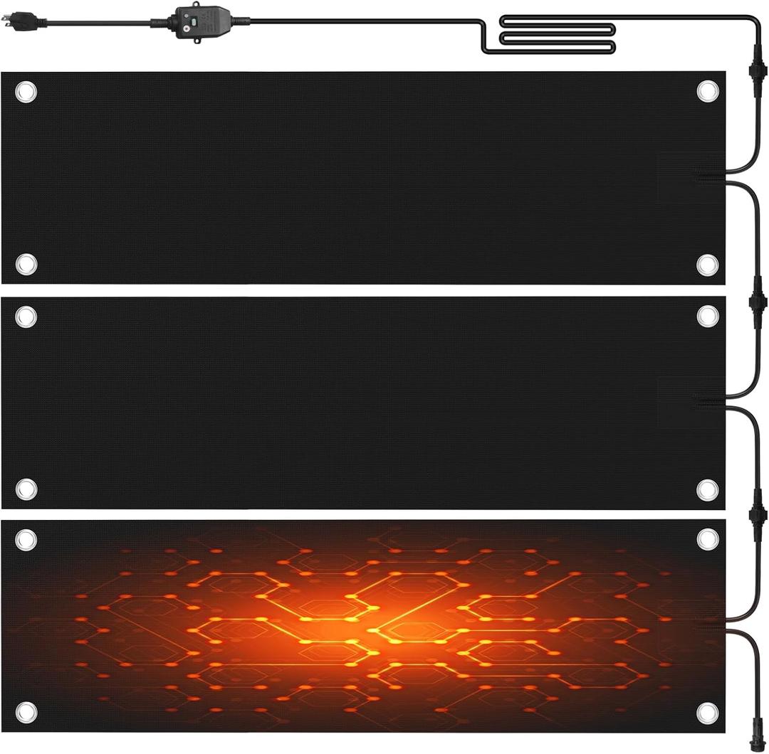 Snow Melting Mats Outdoor - 3 Pcs Anti-Slip Rubber Heated Sidewalk Mats for Walkways - 10 x 30in Heated Winter Ice and Snow Melting Mats for Decks and Driveway,2 in/h Speed Ice and Snow Heated Mat