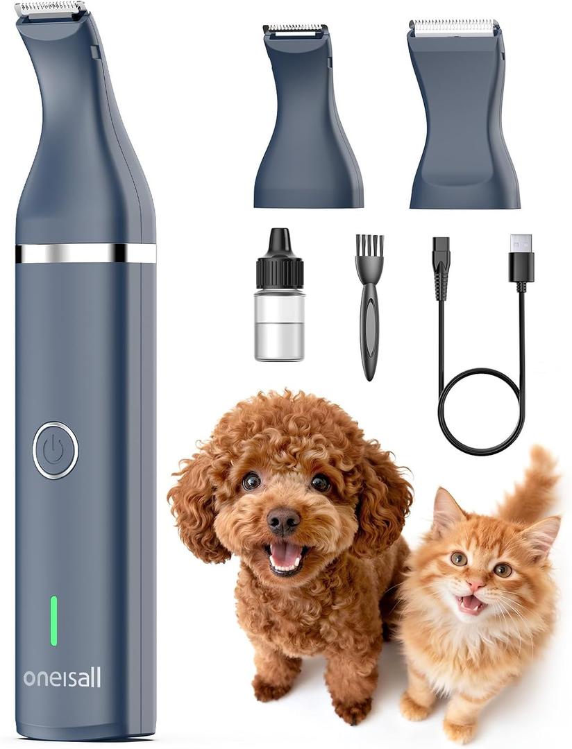 Oneisall Dog Clippers with Double Blades,Cordless Small Pet Hair Grooming Trimmer,Low Noise for Trimming Dog's Hair Around Paws, Eyes, Ears, Face, Rump (Teal)