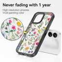 Compatible for iPhone 16 Case Cute - Durable Shockproof 6.6 ft Drop Impact Phone Case - Black Funny Nature Flower Design for iPhone 16 6.1"