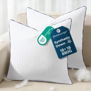 Phantoscope 18x18 Synthetic Down Alternative Pillow Inserts, Handmade Down Pillows Insert Sleeping Throw Pillows with 100% Cotton Cover Decorative Pillow Stuffer for Sofa, Couch Bed(White, Set of 2)