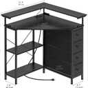 VENNQD Corner Desk with Drawers Shelves for Small Space 90 Degrees Triangle Computer Desk with Power Outlets,Gaming Desk with LED Lights Monitor Stand for Home Office Workstation Writing Table (Black)