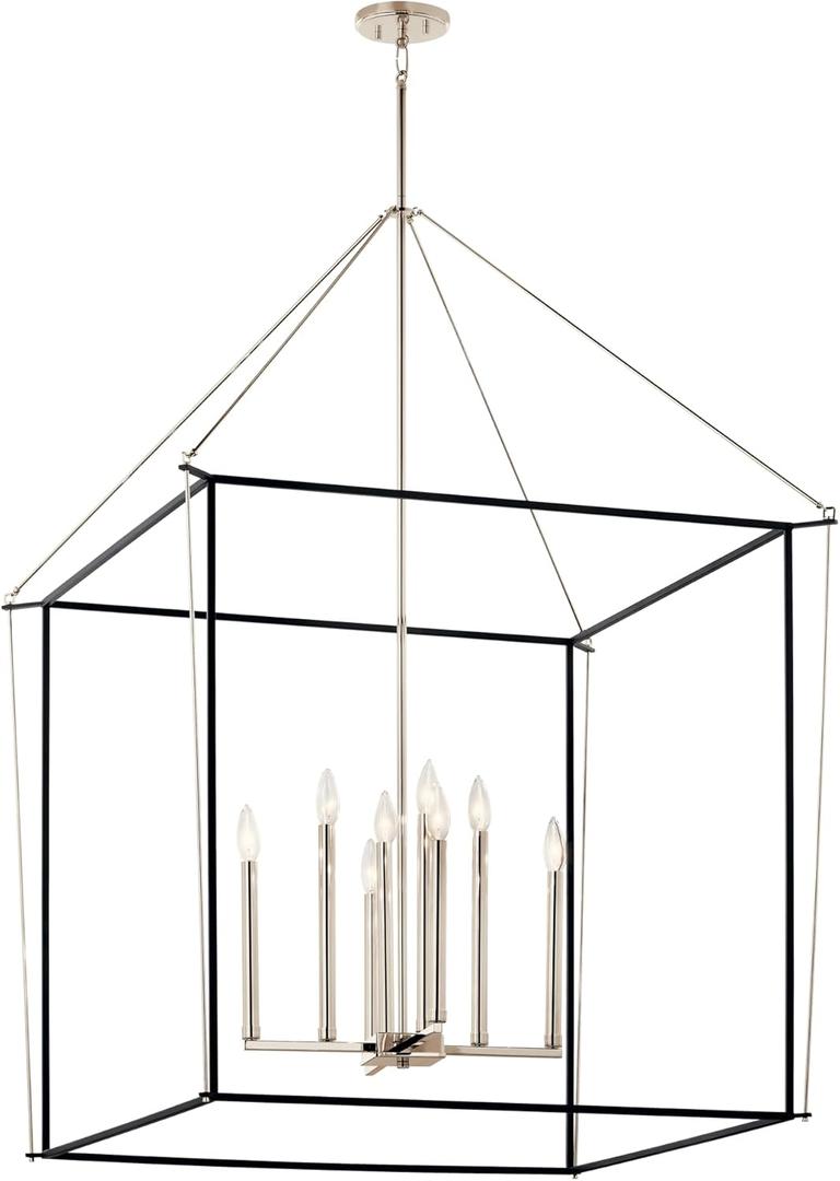 Kichler Eisley 8-Light 2 Tier Foyer Pendant, Soft Modern Light in Polished Nickel and Black, Sloped Ceiling Compatible, for Grand Foyer or Great Room (50" x 34.75" x 34.75"), 52629PN