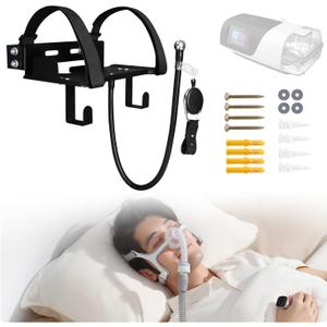 Metal Cpap Wall Mount Shelf for AirSense 11 with Adjustable Angle Cpap Hose Hanger & Mask Hook, Sturdy & Durable Design, Save Space, Avoids Hose Tangle, Easy Installation, Cpap Stand Bedside (Large)