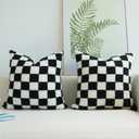 JOJUSIS Decorative Throw Pillow Covers Luxury Style Checkerboard Pattern Cushion Case Super Soft Faux Fur Wool Pillowcases for Couch Bedroom Pack of 2 (Black, 18 x 18-Inch)