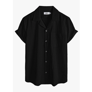 VATPAVE Mens Striped Summer Shirt Casual Button Down Short Sleeve Beach Shirts Cotton Linen Shirts for Men 14, Pure Black