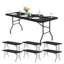 RichSets Fitted Tablecloths for 8-Foot Rectangle Tables - 6 Pack Outdoor Picnic Table Covers with Elastic, Washable Folding Table Protector for Party Banquet Graduation, 30x96 Inch, Black