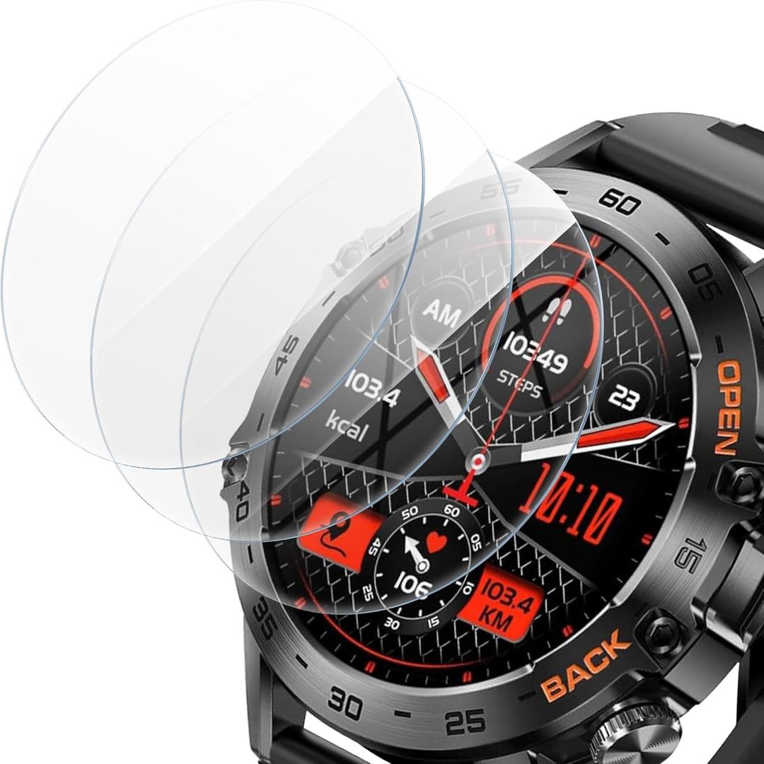 Suoman 3-Pack 1.39" Screen Protector for SUNKTA K52 Military Smartwatch, 2.5D 9H Hardness Tempered Glass Screen Protective Film