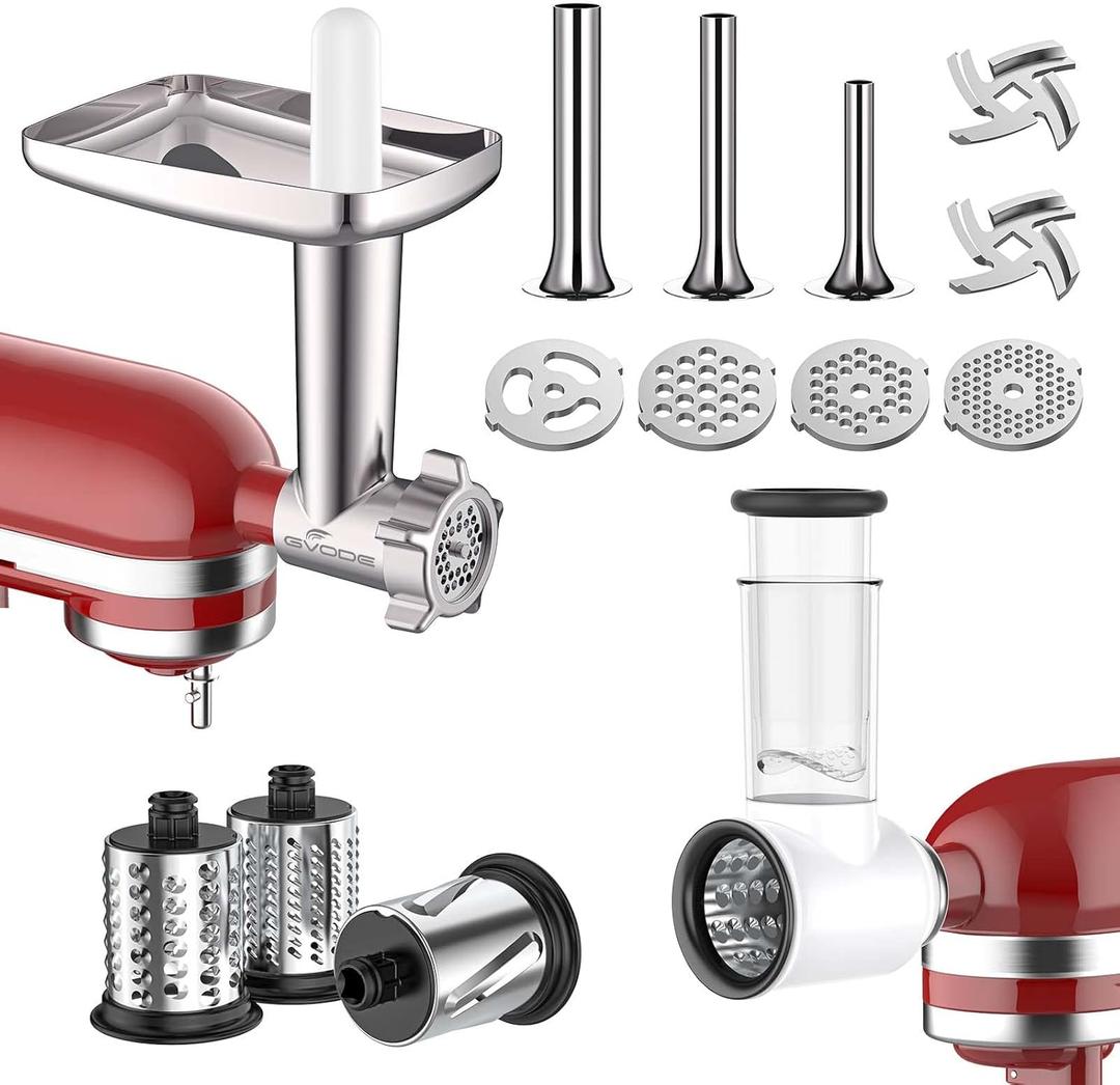 Meat Grinder and Cheese Grater Attachment for KitchenAid Stand Mixer, Slicer Shredder & Meat Grinder with Sausage Stuffer, 2 Pcs for Kitchen Aid Accessories and Attachments