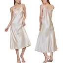Gulposa Womens Satin Nightgown Silk Slip Dress Sleepwear Sexy V Neck Negligee Lingerie Long Nightwear XL