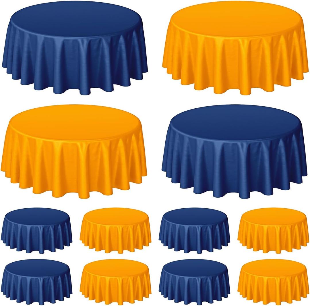 Buryeah 12 Pcs 84 Inch Blue and Orange Round Plastic Disposable Table Cloth Waterproof Tablecloth Circle Table Covers for Graduation Bridal Wedding Birthday Party Gender Reveal Baby Shower