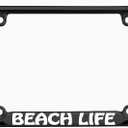 Beach Life Palm Tree Design Black Metal Auto License Plate Frame Car Tag Holder