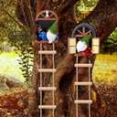 Thyle 4 Pieces Garden Gnomes Outdoor Tree Hugger Gnome Fairy Statue Elf Out the Door Resin Figurine Hanging Ladder Decoration Tree Faces Decor Outdoor for Patio Yard Lawn (Woodland Style)