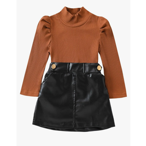 Kaipiclos Toddler Baby Girl Skirt Outfit Solid Color Long Sleeve Turtleneck Knit Sweater + Mini Skirt Fall Winter Clothes, 120 CM