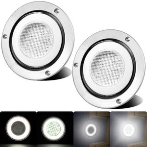 2pcs 4 inch Round White 64 LEDs Trailer Trucks Halo Reverse Back Up Running Tail Lights w/Stainless Bezels Flange Mount Sealed Waterproof IP67 For RV/Van, DC 12V