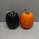 vensovo 2PCS 8 Inch Plastic Pumpkins for Decorating - Black & Orange Large Artificial Foam Pumpkins for Fall Decor, Halloween, Thanksgiving, Paintable for DIY Crafts & Centerpieces