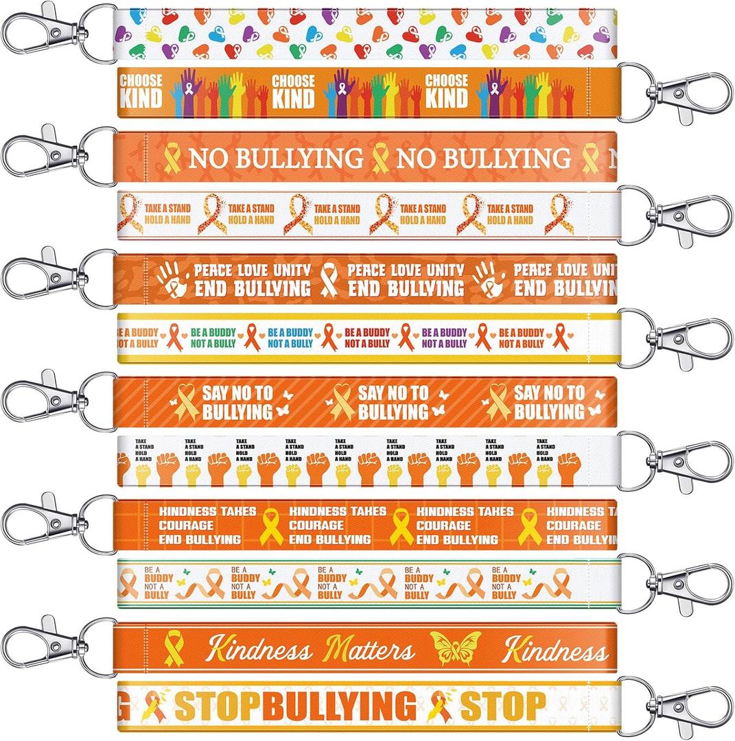 120 Pcs Against Bullying Awareness Gifts Lanyard Keychain with Swivel Hook for Women Keychain Gifts Orange Ribbon Inspirational Key Ring for Anti Bullying Awareness Fundraising