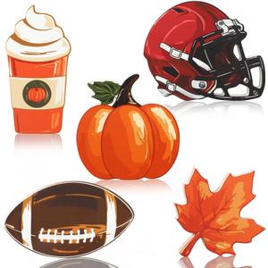 5Pcs Fall Football Theme Wooden Table Decor Pumpkin Maple Leaves Football Helmet Drink Wood Sign Thanksgiving Farmhouse Table Tiered Tray Decor for Autumn Thanksgiving Harvest Home Kitchen Shelf Decor
