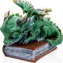 Mini Green Dragon Figurine Fantasy Dragon Statue Sleeping on Book Cute Desk & Bookshelf Dcor Inspirational Gift for Women, Men & Friends
