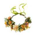 Women's Bohemian Fashion Flower Wreath Adjustable Grass Ring Crown Beach Party Floral Headpiece (A- Yellow)