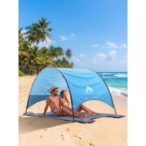 Beach Umbrella with UPF 50+ UV Protection, Portable Beach Tent Canopy with 360 Ventilation, 4 Sandbags, Wind Ropes & Stakes, Storage Pockets for Beach, Travel, Backyard (4)