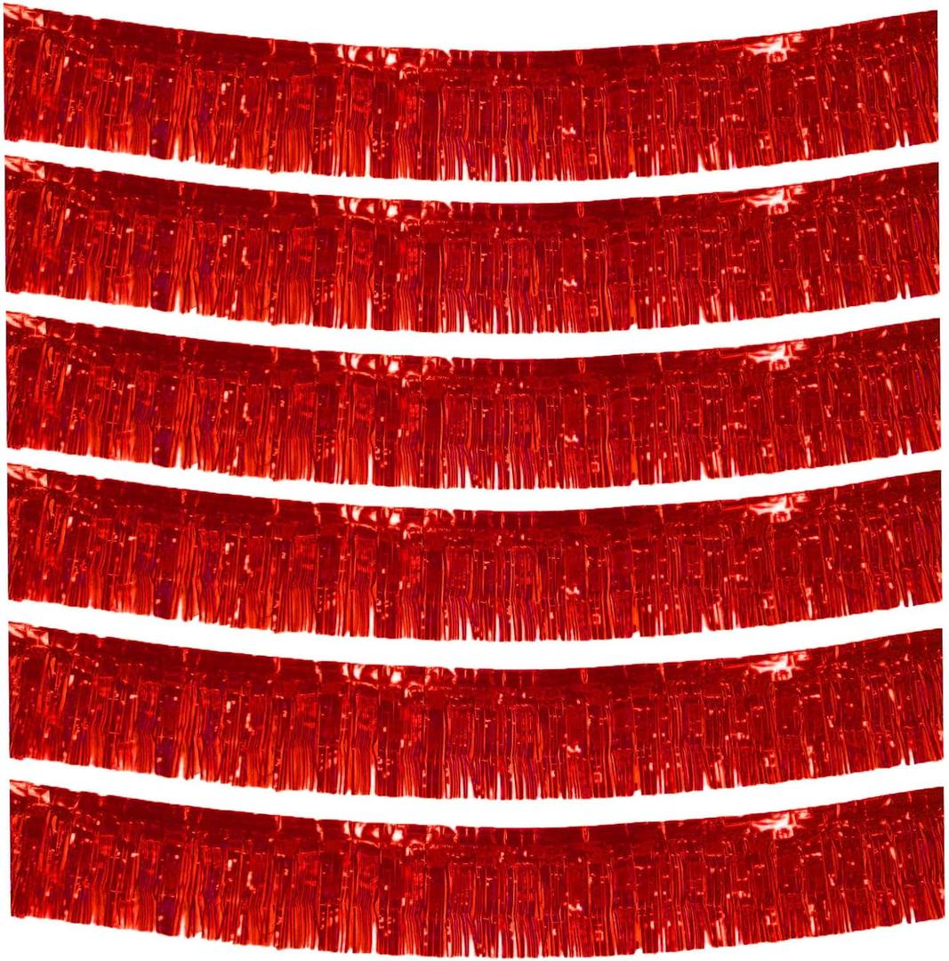 6 Packs 10 Feet Foil Fringe Garland Metallic Foil Tinsel Fringe Garland Wall Hanging Fringe Banner for Parade Floats, Wedding, ChristmasBirthday Party Halloween Decor (Red)