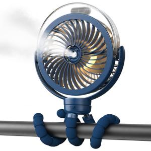 Misting Stroller Fan  6000mAh Portable Cooling Fan with Mist Function, Rechargeable Clip-On for Stroller, Gym, Office, Camping