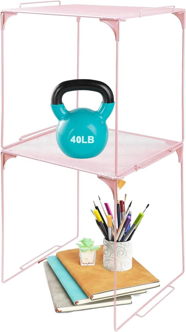Locker Organizer Shelf, Stackable, Extra Tall, Fits Standard Size School Lockers (Pink 2 Pack)