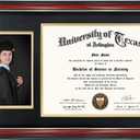 GraduationMall 11x19 Cherry Diploma and Photo Frame for 8.5x11 Certificate,5x7 Picture,Tempered Glass,Black over Gold Double Mat