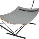 SUPERJARE Hammock with Stand, 2 Person Heavy Duty Hammock Frame, Detachable Pillow & Strong Curved-Bar & Portable Carrying Bag, Perfect for Outdoor & Indoor - Gray