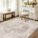 Washable 4x6 Area Rug for Entryway Indoor, Living Room, Kitchen, Bedroom Bedside - Stain-Resistant Non-Slip with Rubber Backing, Unique Floral Aesthetic Dcor, Light Brown & Beige