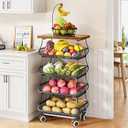 SAYZH Fruit Basket Kitchen Pantry Organizers and Storage  5 Tier Stackable Metal Wire Basket Stand for Fruit Vegetable Snacks Jars Bins Containers Organization, (Black, 5 Tiers)